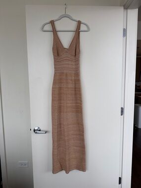 Ronny Kobo Collection Beige Knit Backless Midi Dress